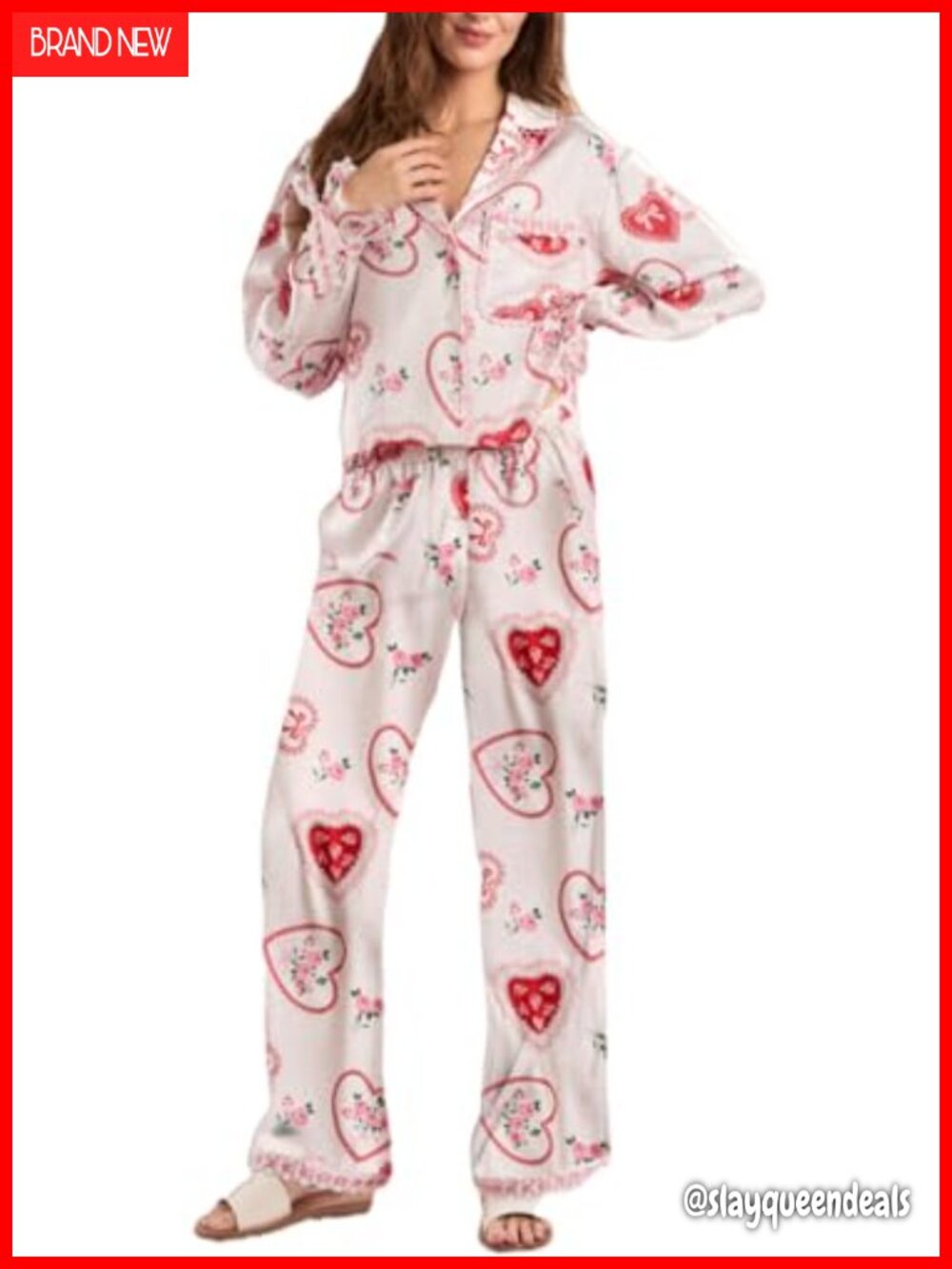 Satin Pajama Set Long Sleeve Button Top & Pants 2 Piece Women's Sleepwear